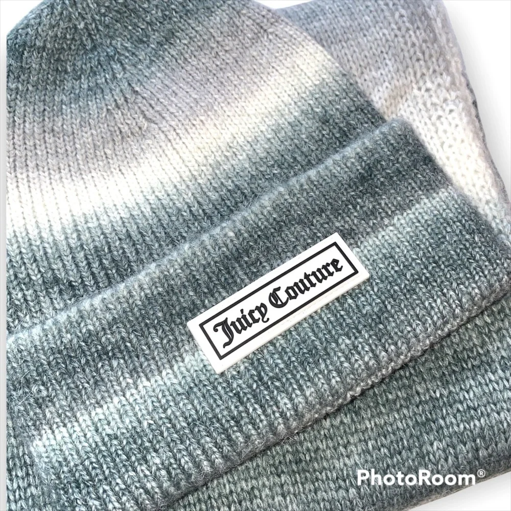 Juicy Couture Ombré Hat & Scarf Set Gray Knit Matching One Size NWT